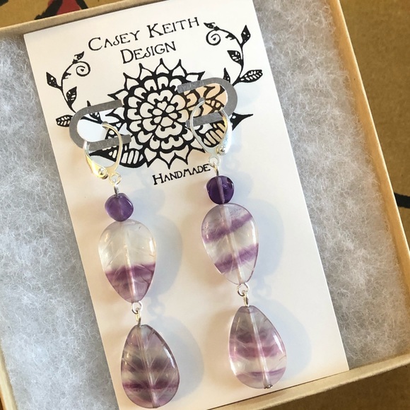 Fluorite & Amethyst Earrings - Picture 2 of 7